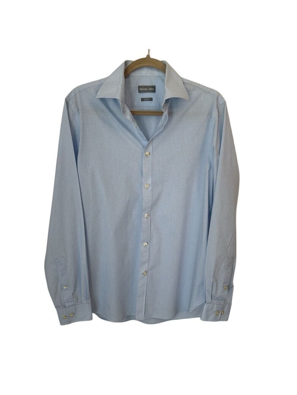 Michael Kors Blue Plaid Slim Fit Men’s Long Sleeve Button Down Shirt M 15 1/2